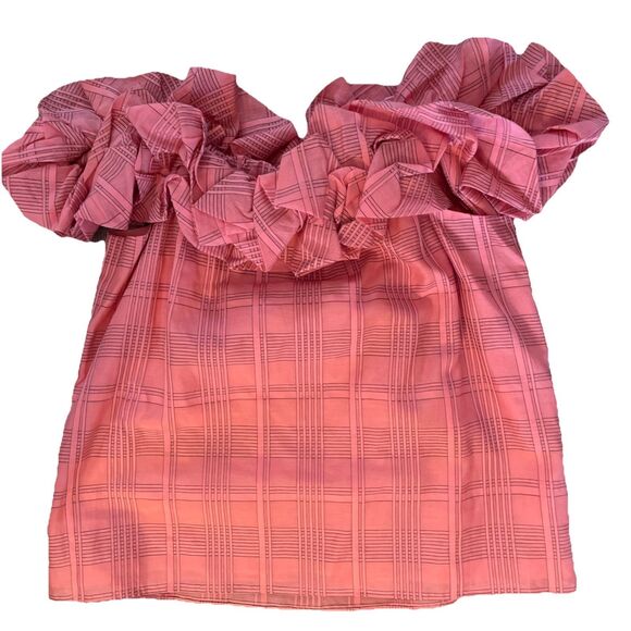 New Trina Turk Primrose Top Women  Silk blend Ruffles Cold Shoulder Size Large - Picture 7 of 7